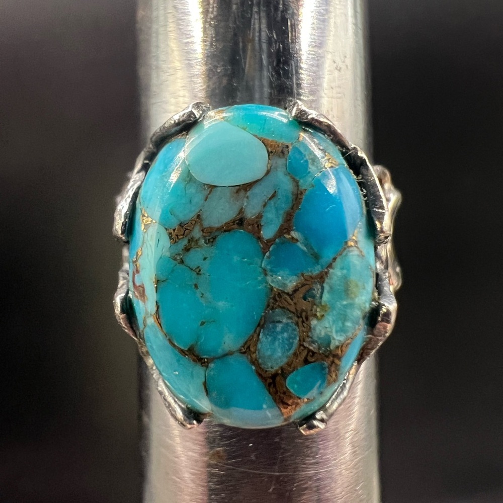 Sterling Silver Ornate Ring with Turquoise